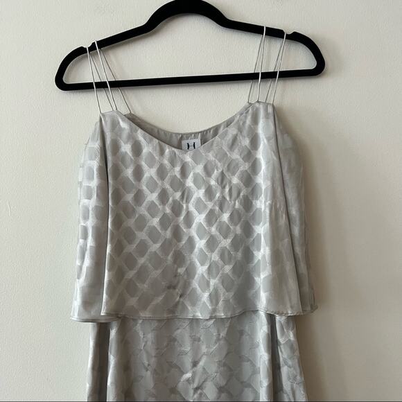 Halston Heritage Silver Silk Tiered Mini Dress - Picture 2 of 7